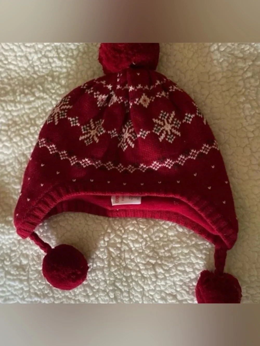 Gymboree Fair Isle Print Red Fleece Lined Hat EUC Girls